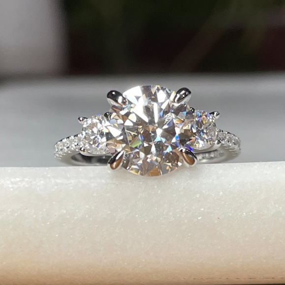 DEPOSIT- for Romantic 3.5tcw (D, VVS1) 3 Stone Moissanite Ring with pave - Picture 10 of 13